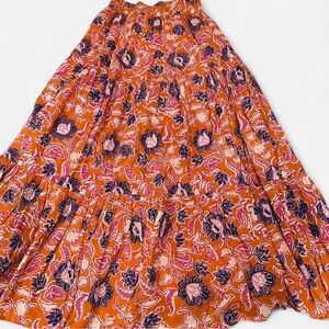 Cleobella Vibrant Floral Maxi Skirt in Orange and Pink